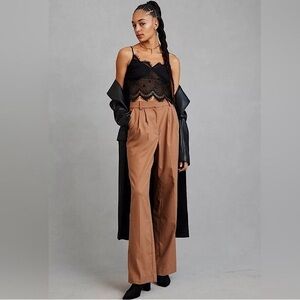 Favorite Daughter The Favorite High Rise Wide Leg Pants Camel Pinstripe 10
